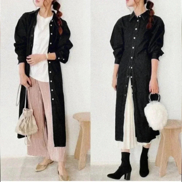 Uniqlo Dresses & Skirts - Uniqlo long  dark blue denim dress wirh puff